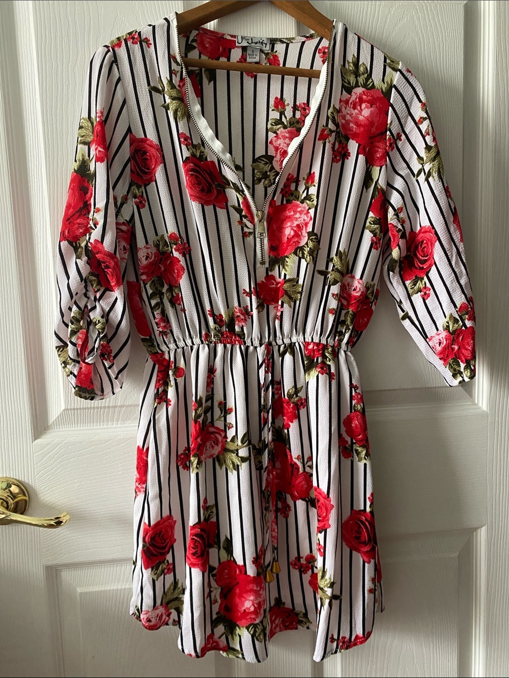 Floral Stripe Red Rose Women's Dress